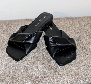 MARC FISHER sandali donna neri Farisa punta quadrata slip on pelle 8 M NUOVI - Foto 1 di 7