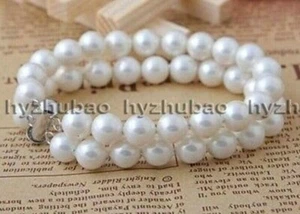 6" 7.5" 8" 2Rows 8mm Round White Akoya Shell Pearl Beads Bangle Bracelet AAA+ - Picture 1 of 3