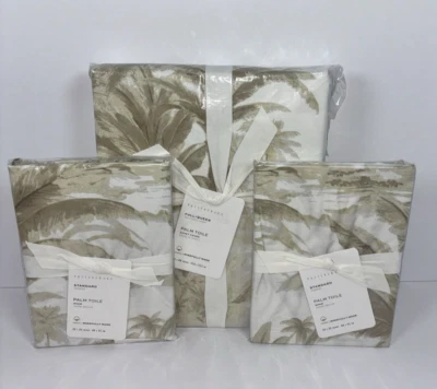 Pottery Barn Palm Toile Full Queen Duvet Cover Shams Set Neutral Tropical Cotton - Image 1 of 4