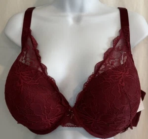 Auden 46D Plus Size Plunge Coverage Underwire Push-Up Bra Lace Red NWT - Picture 1 of 6