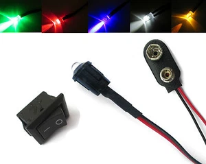 Model Railway Flashing White, Red, Blue, Green, Amber LED 5mm + Switch + PP3 12V - Picture 1 of 1