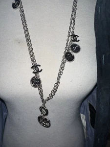 CHANEL antique silver-tone 2014 100TH ANNIVERSARY COIN CHAIN Necklace 100% Auth - Picture 1 of 22