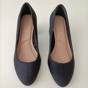 New Look Comfort Size 5 Wide Black Court Shoes Block Heel Faux Suede - Picture 1 of 8