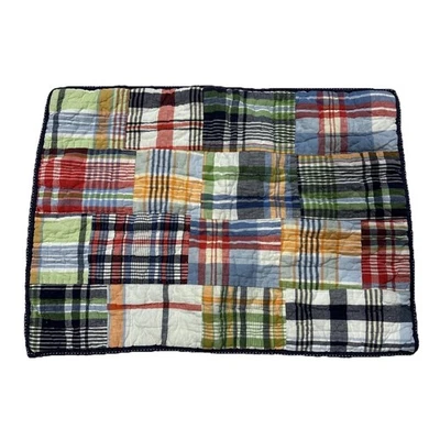 Pottery Barn Kids Patchwork Quilt Pillow Sham Case Navy Edge Red, Blue Green - Image 1 of 4