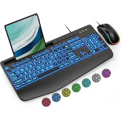 RGB Backlit Wired Keyboard and Mouse Combo with Phone Holder - Image 1 of 4