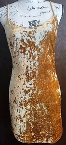 Forever 21 Gold Velvet Spaghetti Strap Mini Cami Slip Dress Festival Size Small - Picture 1 of 7