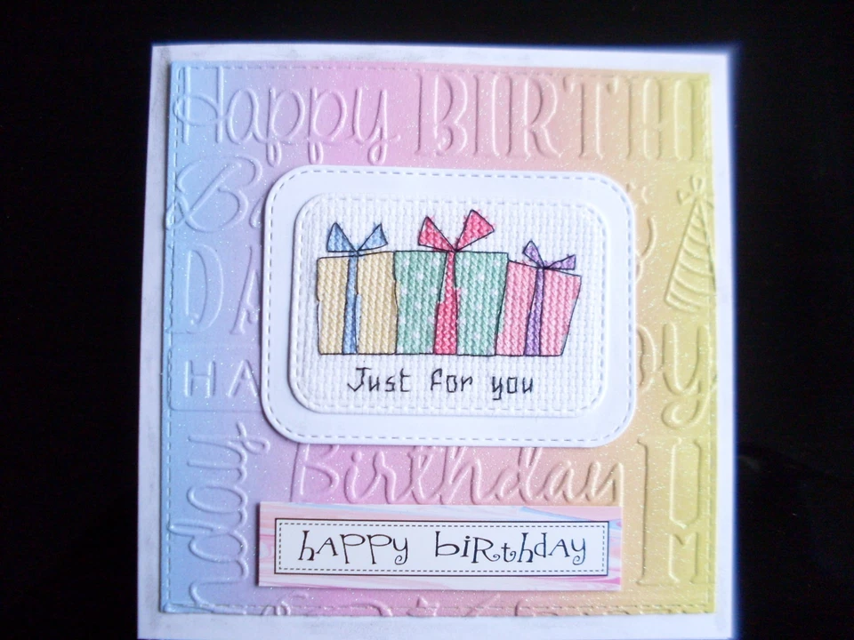 HAND MADE COMPLETED  CROSS STITCH CARDS  PRESANTS HAPPY BIRTRHDAY - Image 1 of 1