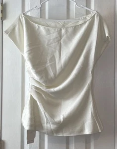 New Commense Blouse M/6 Ivory Sleeveless Elegant Minimalist Lined Boat Neck - Picture 1 of 17