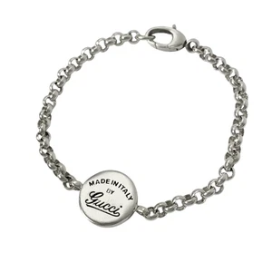 GUCCI Logo Round Bracelet 6.7" Silver 925 Auth #1210 - Picture 1 of 4
