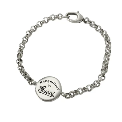 GUCCI Logo Round Bracelet 6.7" Silver 925 Auth #1210 - Image 1 of 4