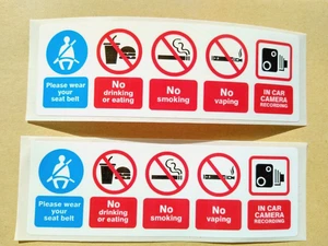 Taxi Warning Stickers x 2  CCTV No Smoking Vaping Seatbelt Passenger Rules Vinyl - Picture 1 of 11