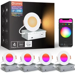 3 Inch Smart LED Recessed Light, Color Changing Wafer WiFi Ceiling Downlight,... - Picture 1 of 8