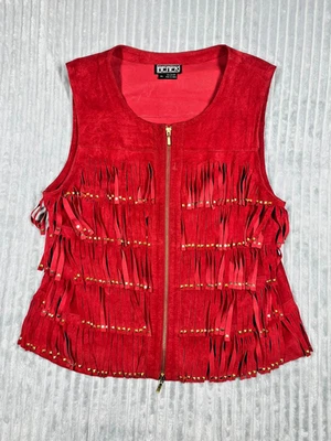 Vintage Berek Studded Fringe Leather Suede Vest Women's XL Full Zip Western - Image 1 of 4