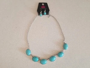 New PAPARAZZI silver tone BLUE FAUX TURQUOISE Necklace pierced drop earring set - Picture 1 of 1