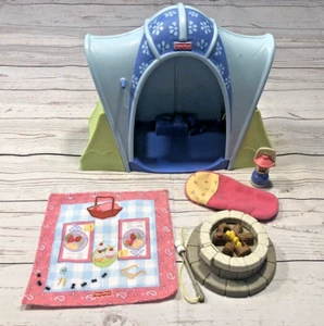 Fisher Price Loving Family Tent & Accessories Lot Playset Fire Sleeping Bag - Picture 1 of 4