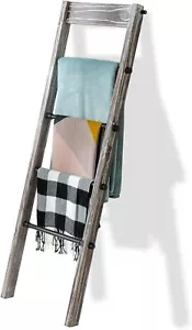 Wall-Leaning Torched Wood and Black Metal Pipe Towel Storage Display Ladder Rack - Picture 1 of 6