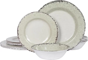 12-Piece Premium Melamine Dinnerware Set (Serves 4) - Melamine Dishes for Indoor - Picture 1 of 8