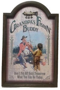 3D Artwork Grandpa's Fishin' Buddy 2006 Sign JQ Outdoor River's Edge Cabin Lake - Foto 1 di 23