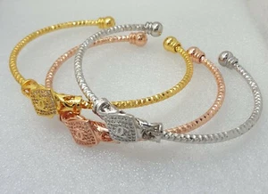 18K Rose Gold Filled Stunning Italian Simulated Diamond 18ct GF Open Bangle 60mm - Picture 1 of 11