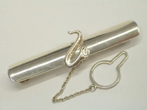 925 SILVER Tie Clip With SAX - Saxophone - Music - - Picture 1 of 6