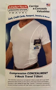 Small Compression Concealment V-Neck Travel T-shirt UnderTech Undercover White - Picture 1 of 11