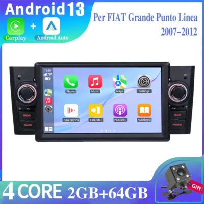 GPS Carplay Per FIAT Grande Punto Linea 2007-2012 7"Android 13 Autoradio BT WiFi - Immagine 1 di 4