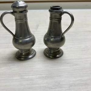 Vintage Pair of J.C.B. Miniture Pewter Salt & Pepper Shakers MISSING 1 CAP - Picture 1 of 4