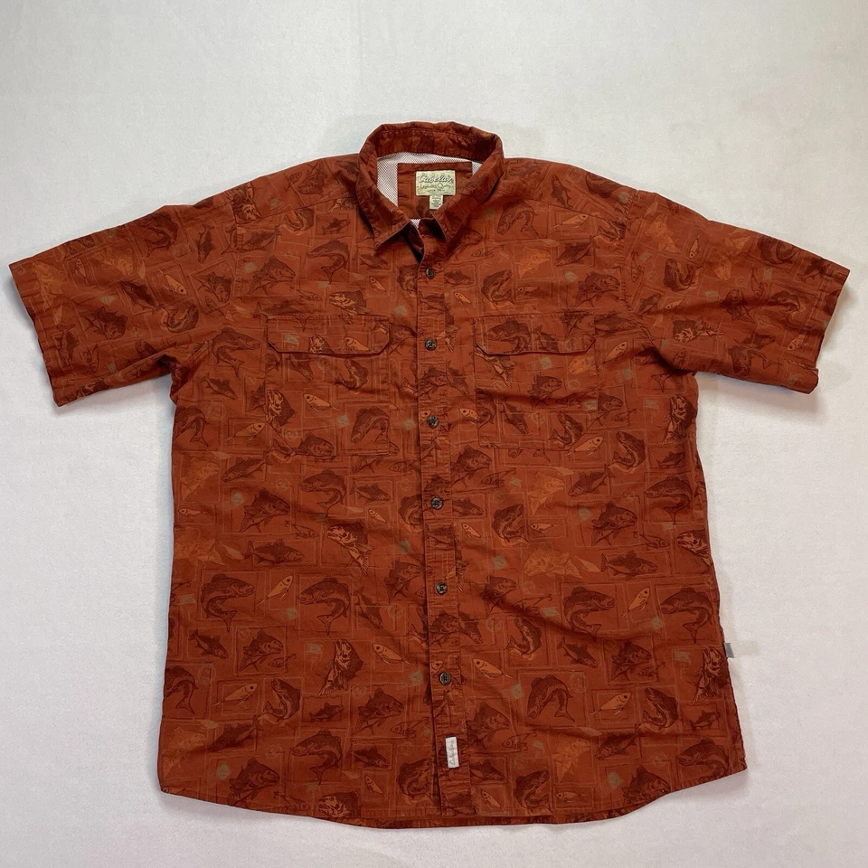 Cabelas Shirt Mens XL Vented Fishing Button Up Burnt Orange Fish Print Outdoor - Image 1 of 4