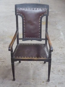 Sessel Thron Jugendstil Eiche Leder - Bild 1 von 12