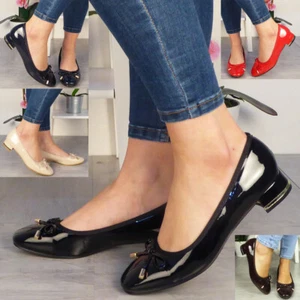 Court Shoes Ladies Casual Work Bow Mid Heel Office Party Smart Comfy Womens Size - Picture 1 of 43