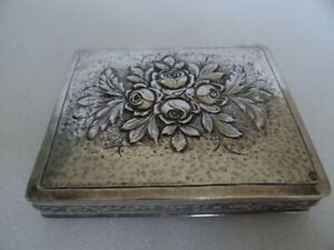 Very Fine Antique German Repousse Flowers Silver Box