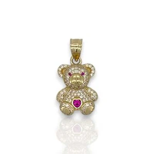 Teddy Bear Pendant Cubic Zirconia CZ - 14k Yellow Gold - Picture 1 of 8