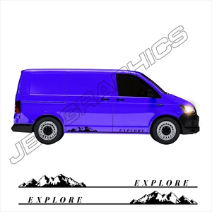VW Volkswagon Camper Van Mountains Explore Side Decals Vinyl Graphics 04 - Picture 1 of 2
