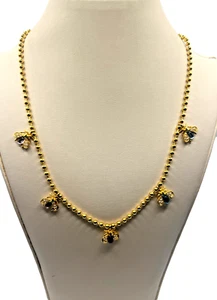 Gold Plated Beaded Necklace With Colorful Bee Charms And Faux Gem Accents 18" - Picture 1 of 6