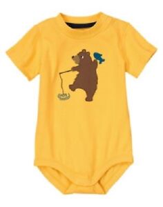NWT 0 3 6 infants gymboree BEAR HUGS fishing bodysuit YELLOW 1PC shirt top ~PIC1
