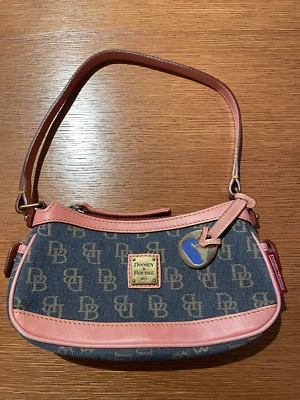 Dooney & Bourke Denim Purse with pink leather strap RARE - Image 1 of 2