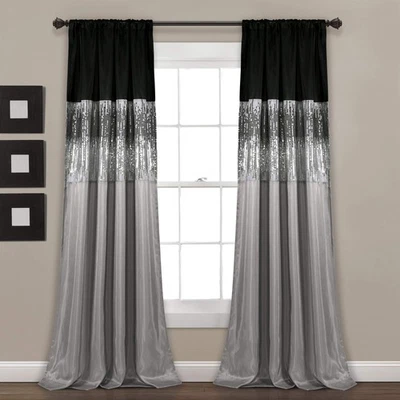 Night Sky Window Curtain Panel, Single, 42" W x 95" L, Black & Gray - Sequin ... - Image 1 of 4