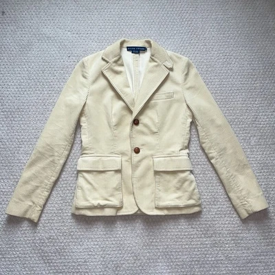 Blazer vintage de pana Ralph Lauren para mujer talla 4 amarillo crema preppy boho Foto 1 de 4