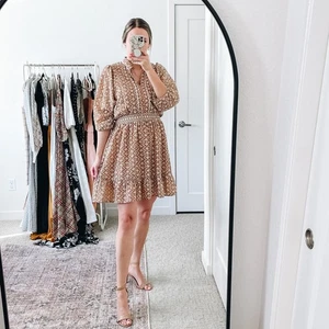 SHOSHANNA Neutral Tan Eyelet Mini Dress EUC sz 4 - Picture 1 of 15