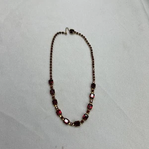 Vintage WEISS Red Rhinestone Gold Tone Choker Necklace 15” - Picture 1 of 7