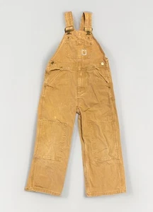 CARHARTT Duck Bib OVERALLS ~ Double Knee Brown Tan Boys Outerwear Youth Size 5 - Picture 1 of 9