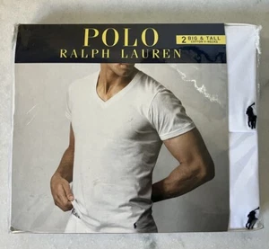 POLO RALPH LAUREN BIG & TALL 2 COTTON WHITE V-NECK T-SHIRTS UNDERSHIRT 2XL NEW - Picture 1 of 3