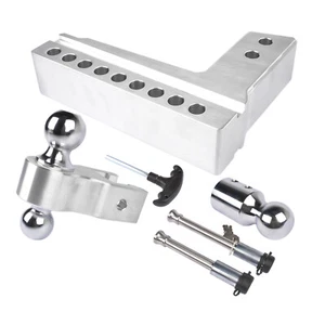 Silver Adj. Trailer Hitch Fits 2.5" Receiver 8" Drop/Rise Heavy Duty Aluminum - Picture 1 of 13