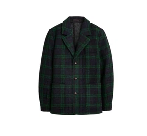 NWT JCrew Ludlow Overcoat Jacket Mens Large Navy Blue Green Plaid Shetland Wool - Picture 1 of 10