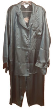 Hidden Fantasies Pajama Set Dark Green Satin Long Sleeves Plus Size 1X NEW