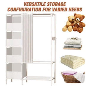 Heavy Duty Closet Storage Shelf Garment Rack Clothes Organizer with Curtain NEW - Picture 1 of 16