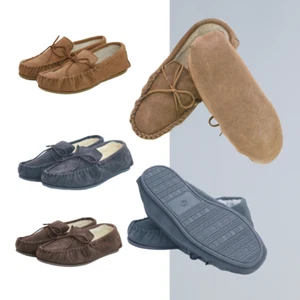 Genuine Suede Moccasin Slippers with Warm Wool-Blend Lining Soft Sole Loafers - Picture 1 of 9