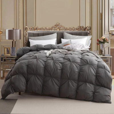 Ultra Soft Warm Grey Pinch Pleat 750 Fill Power Duck Down Comforter All Season - Image 1 of 4