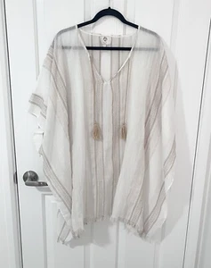 ISABELLA THE LABEL - Beige & White Woven Sheer Beach Cover Kaftan O/S 12-14-16 - Picture 1 of 4