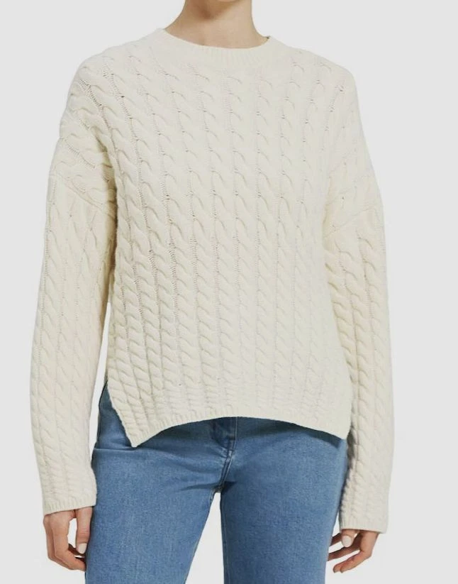 Theory Karenina Wool & Cashmere Cable Knit Sweater Women's P Ivory Crewneck